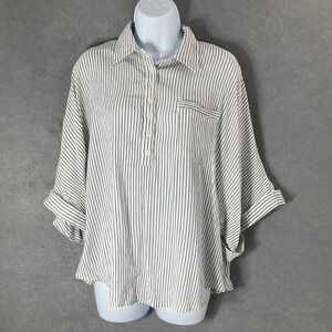Andree Striped Shirt‎ Womens M/L Dolan Sleeve Buttons Casual Top Lagenlook Flowy